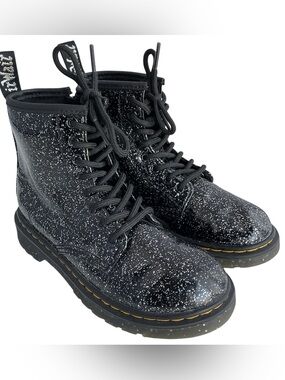 Dr Martens 1460 Cosmic Glitter Sparkles Black Patent Leather Boots Kids Size 1